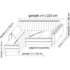 Alkon Sandıklı Bazalı L Köşe Koltuk - Koyu Gri Kiremit