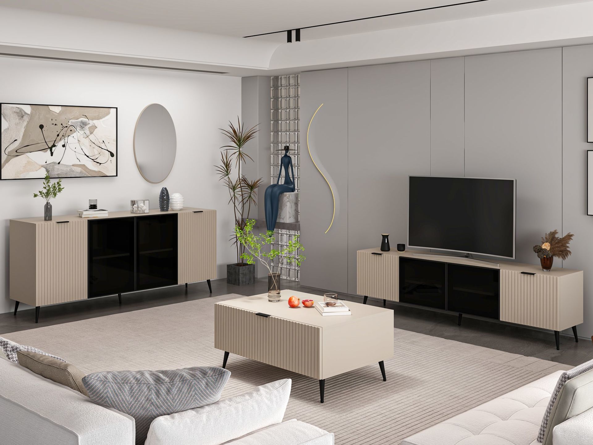 Minar Kale Plus Set1 Tv + Orta Sehpa + Aynalı Konsol