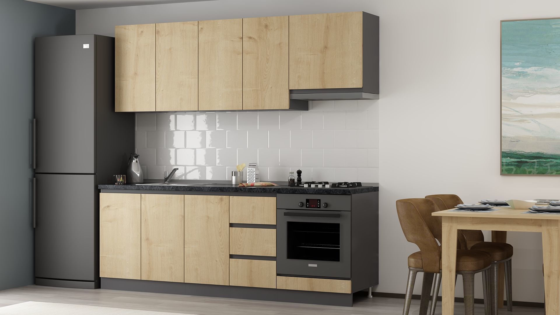 Vive Panna Mutfak 220Cm Aspratör + Ankastre - Antrasit/Safir