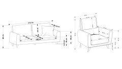 İola Tarz 3+3+1 Berjer Koltuk Takımı (Ares Beyaz+Koyu Gri)