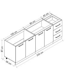İola 235 Cm Mutfak Dolabı Beyaz Antrasit 235-A1-Alt Modül