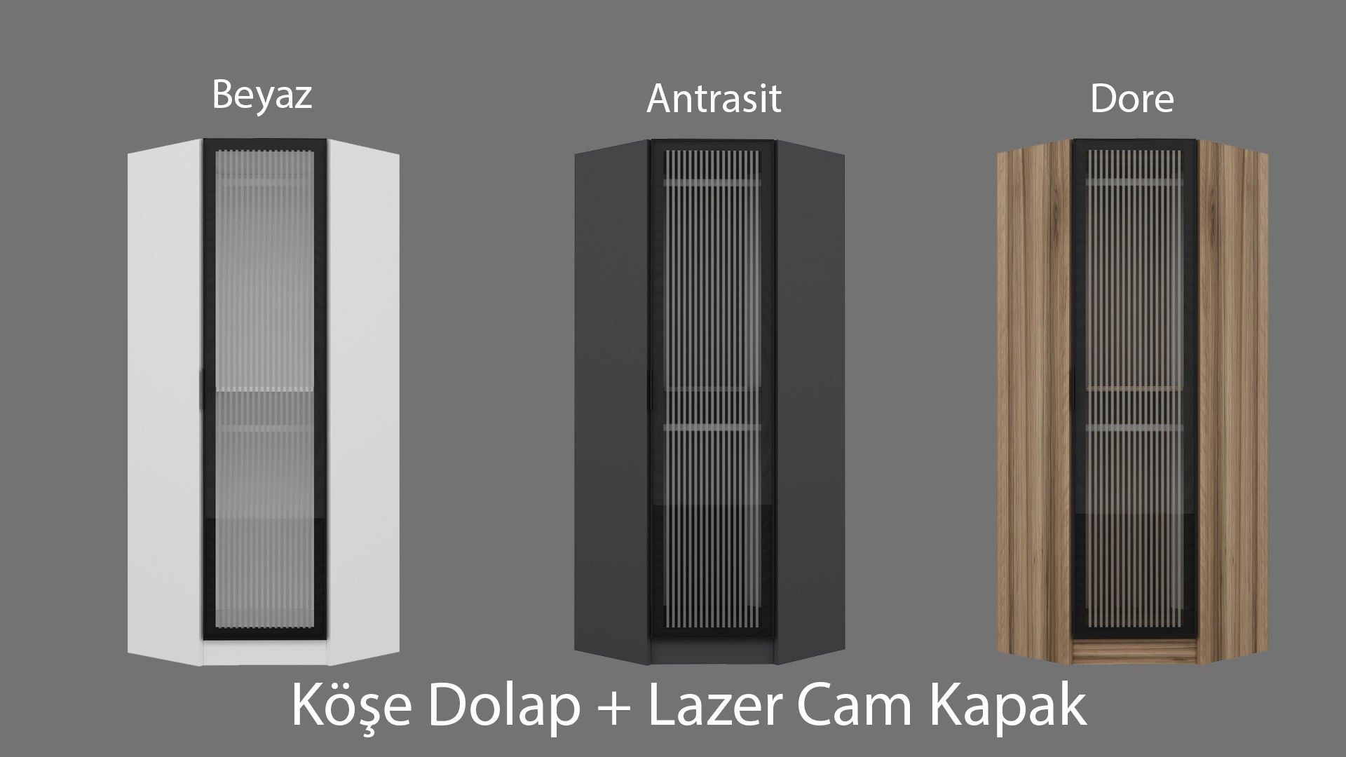 Minar Kale 210 1 Lazer Cam Kapaklı Köşe Dolap