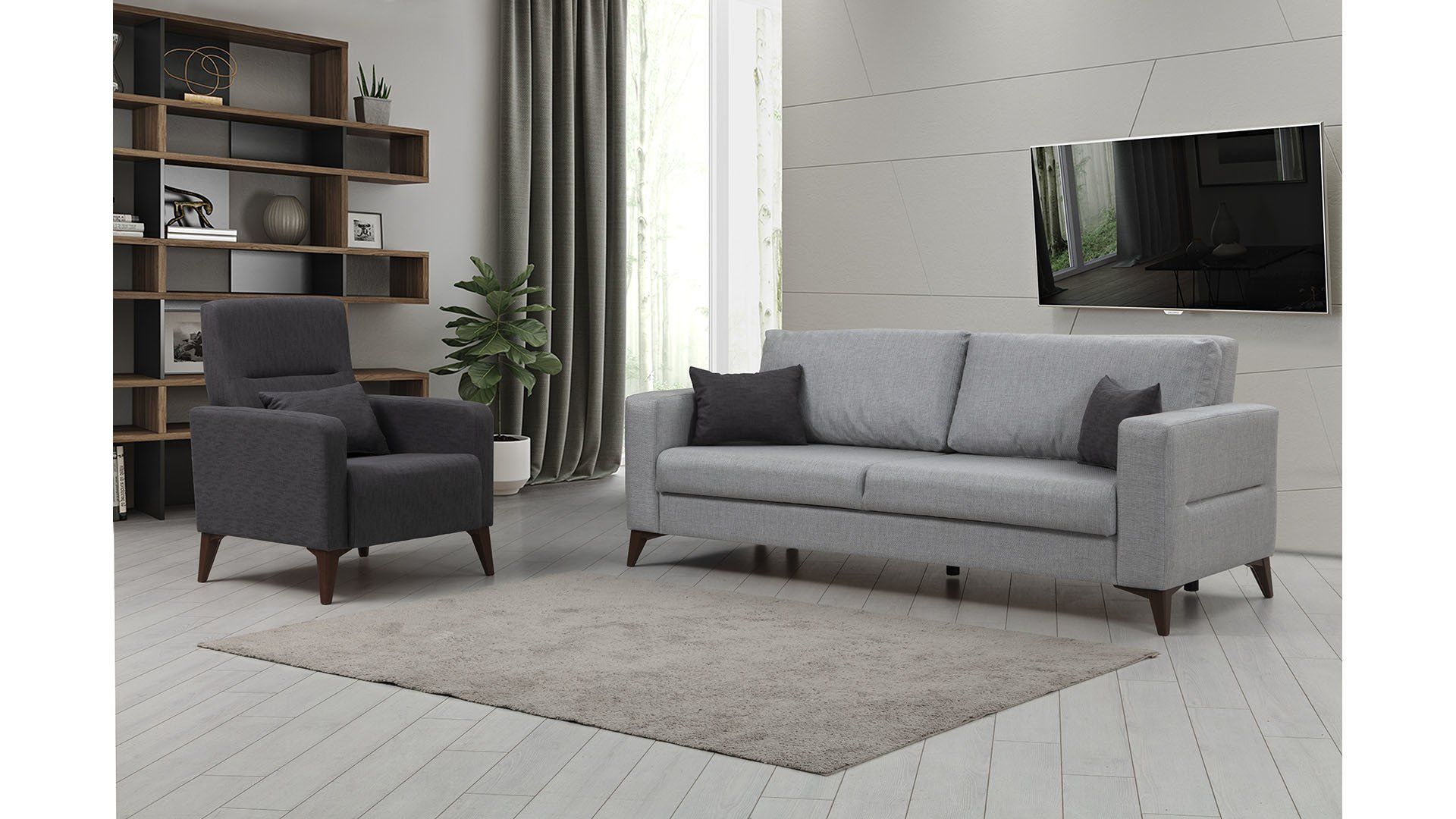 Kristal 3+1 Berjer Koltuk Takımı Açık Gri