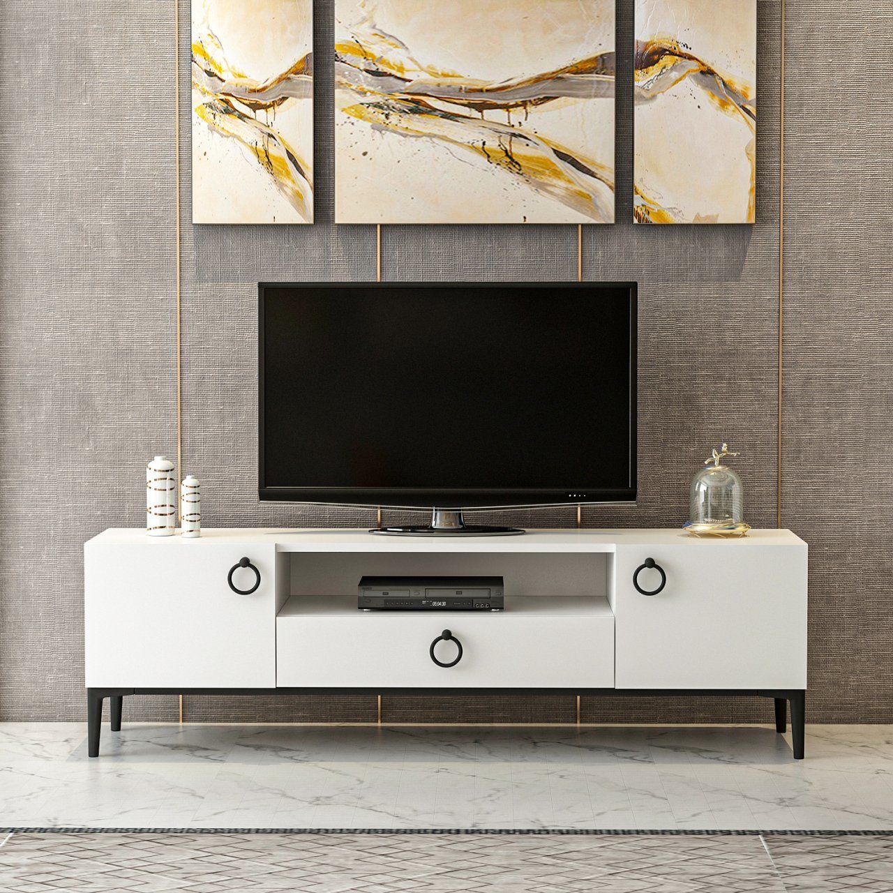 Minar Moon Tv Modern Ünitesi - Beyaz / Siyah