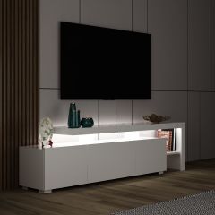 Serius Led Işıklı Tv Ünitesi Parlak Beyaz