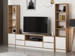 Elina Set 4 Tv Ünitesi + 1K Kitaplık - Dore/Beyaz