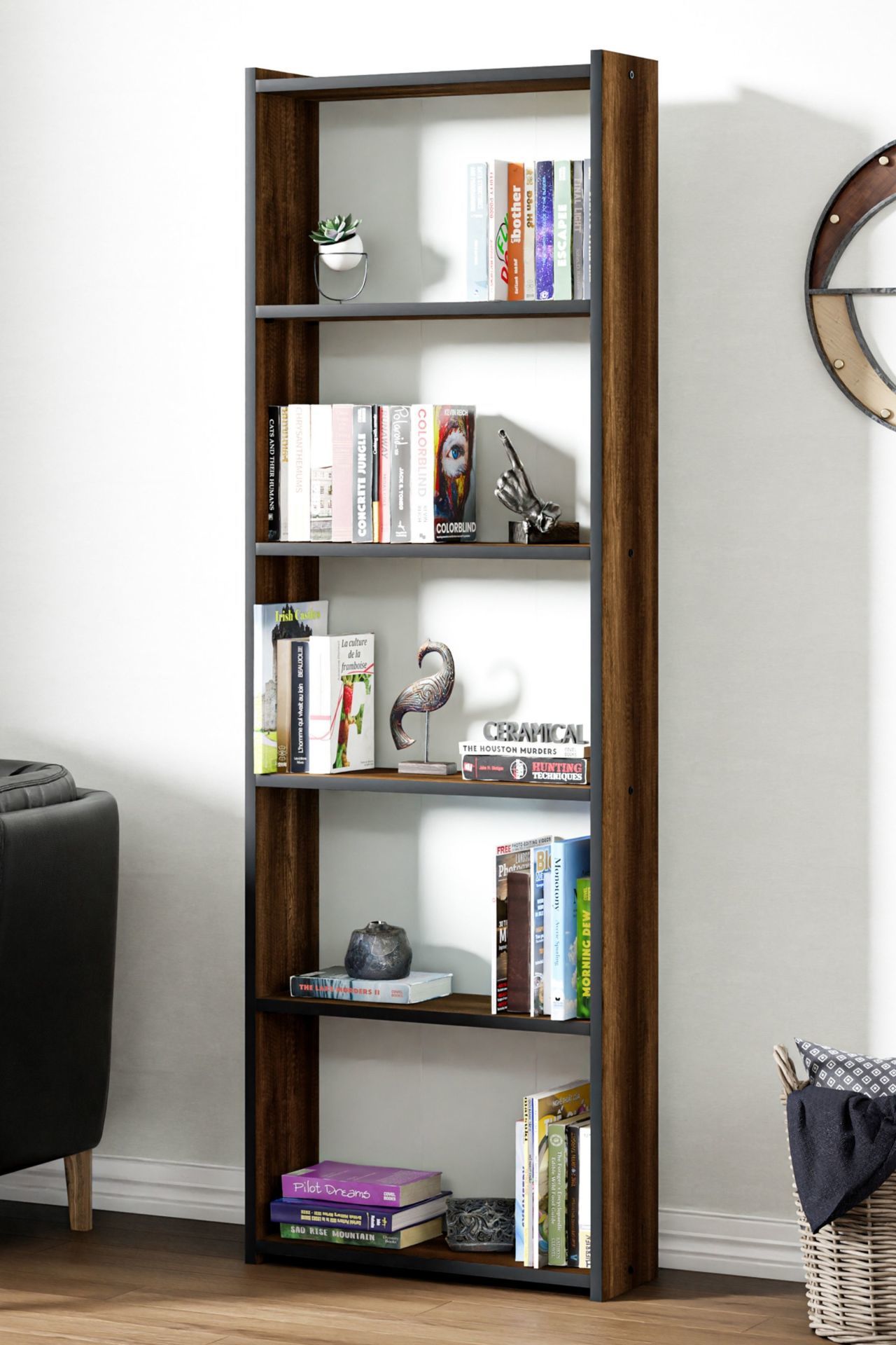 Ceramical Kts2 Modern Kitaplık / 5 Raflı - 60x180 Cm - Ceviz
