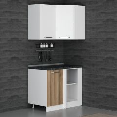 Minar 105Cm Köşe Mutfak Dolabı - Beyaz/Dore K105-D1