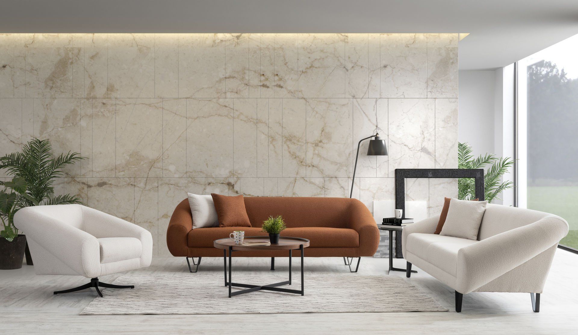 Bolero Koltuk Takımı 3+3+Berjer - Kiremit/Bej - (Haze78-01/Haze63-01)