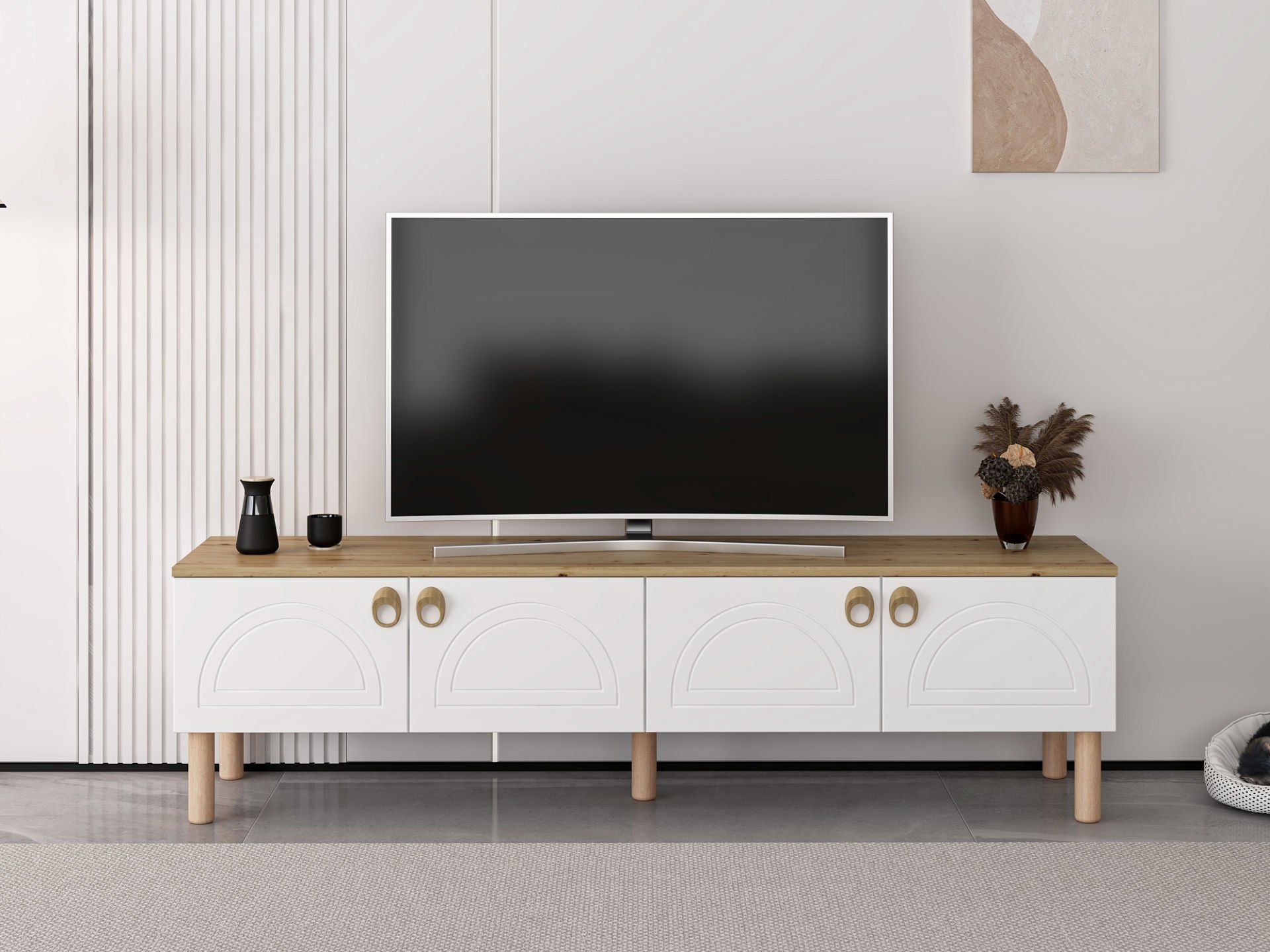 Lotus Bohem Tarz Tv Ünitesi - Beyaz/Artisan