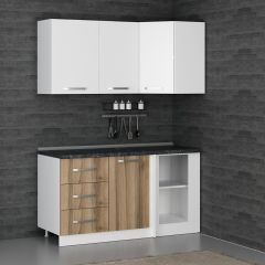 Minar 155Cm Köşe Mutfak Dolabı - Beyaz/Dore K155-D2