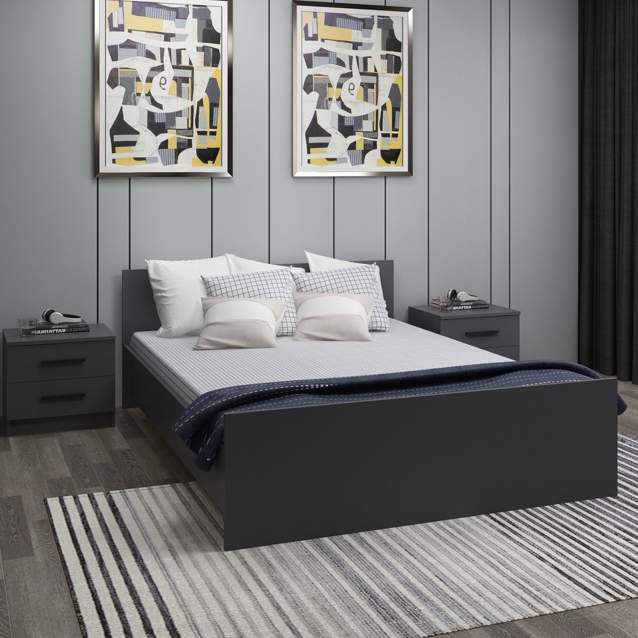 Konteynere Uygun Çift Kişilik Karyola 150X200 Antrasit