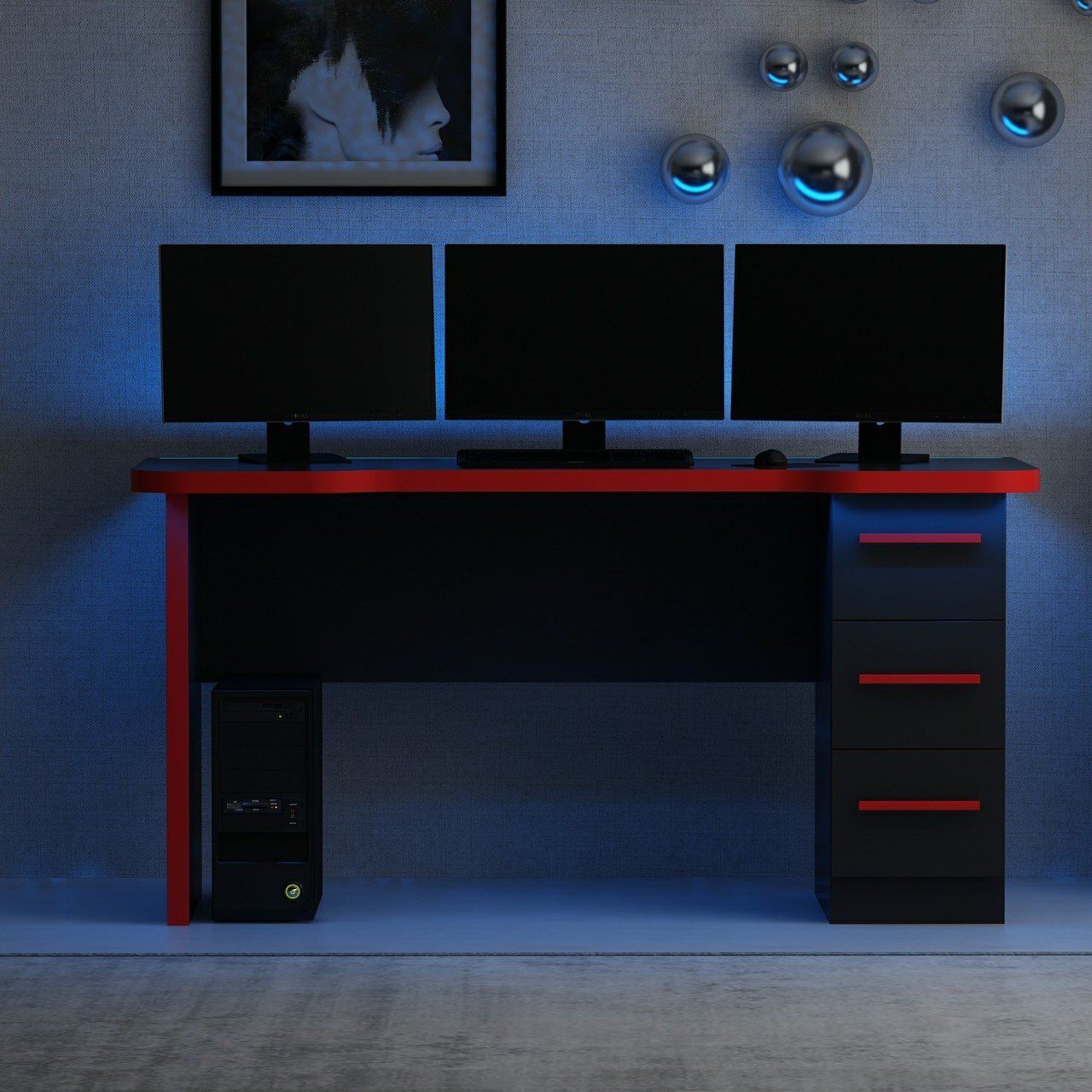 Phoenix 3 Çekmeceli Oyuncu Masası RGB Led Işıklı - Set 10