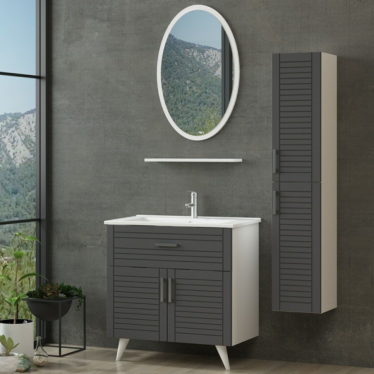 Minar Banyo Dolabı 85Cm Ay2K1Ç+1Ea1R+Etj+Boy Beyaz