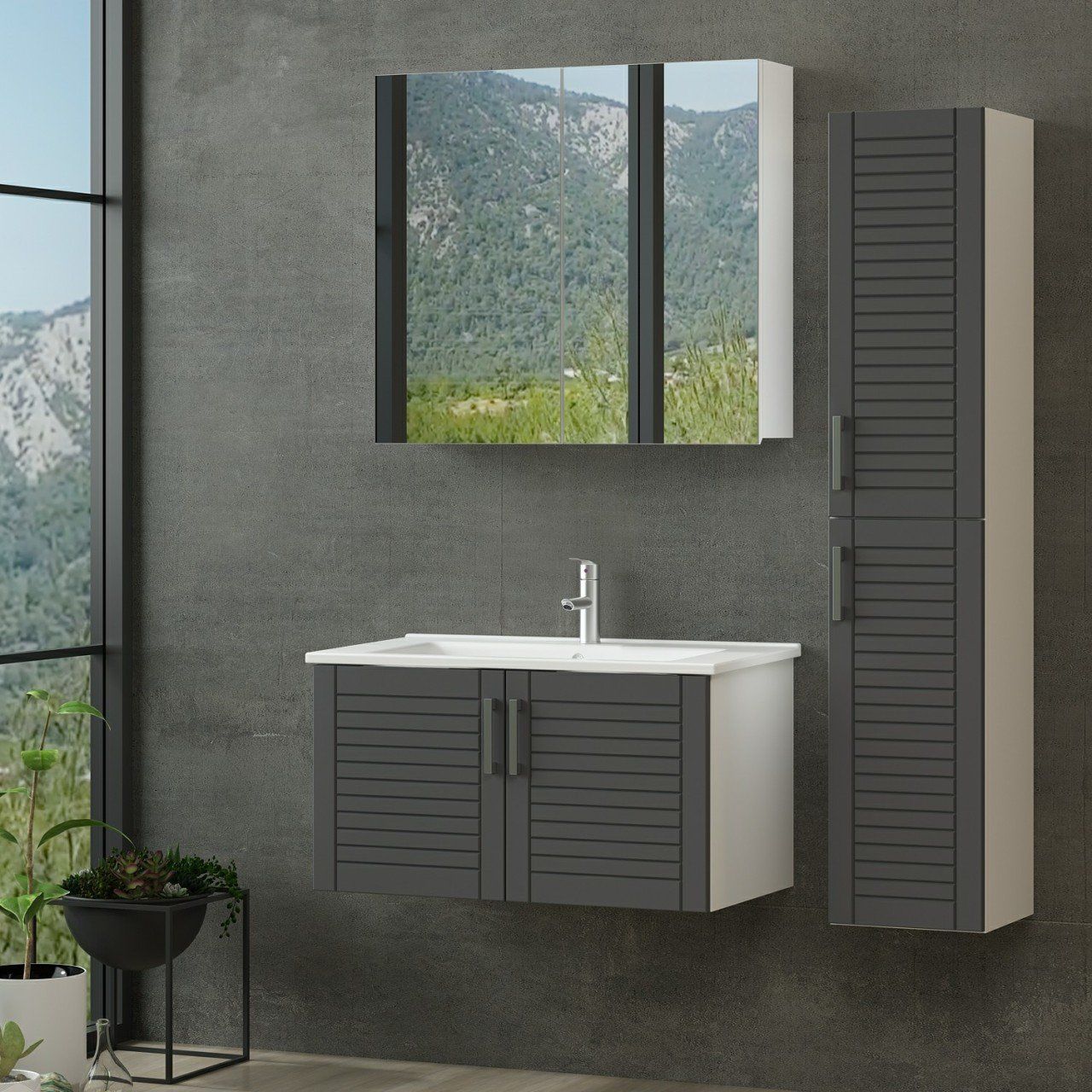 Minar Banyo Dolabı 85Cm As2K+2K2A+Etj+Boy Beyaz