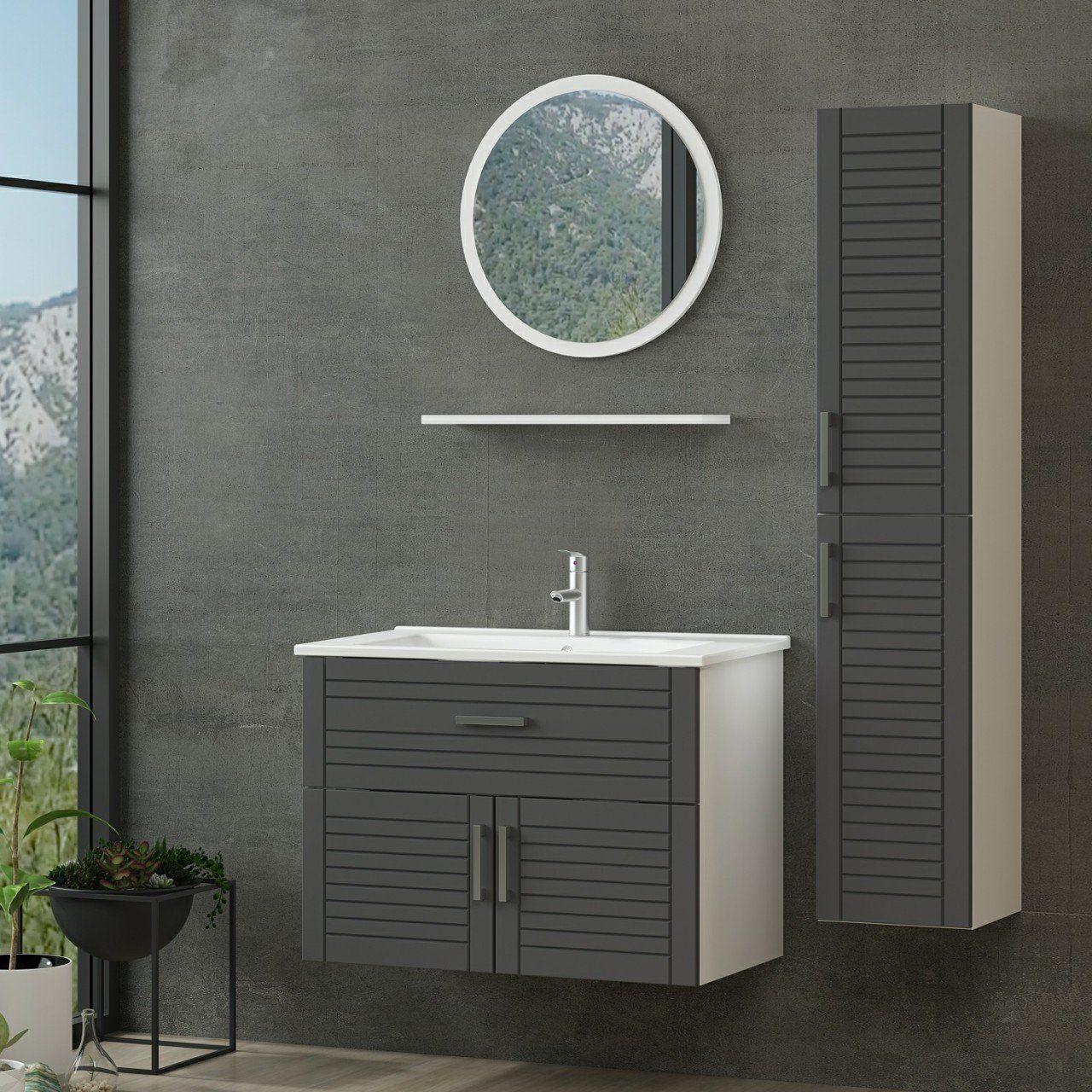 Minar Banyo Dolabı 85Cm As2K1Ç+1Ya1R+Etj+Boy Beyaz