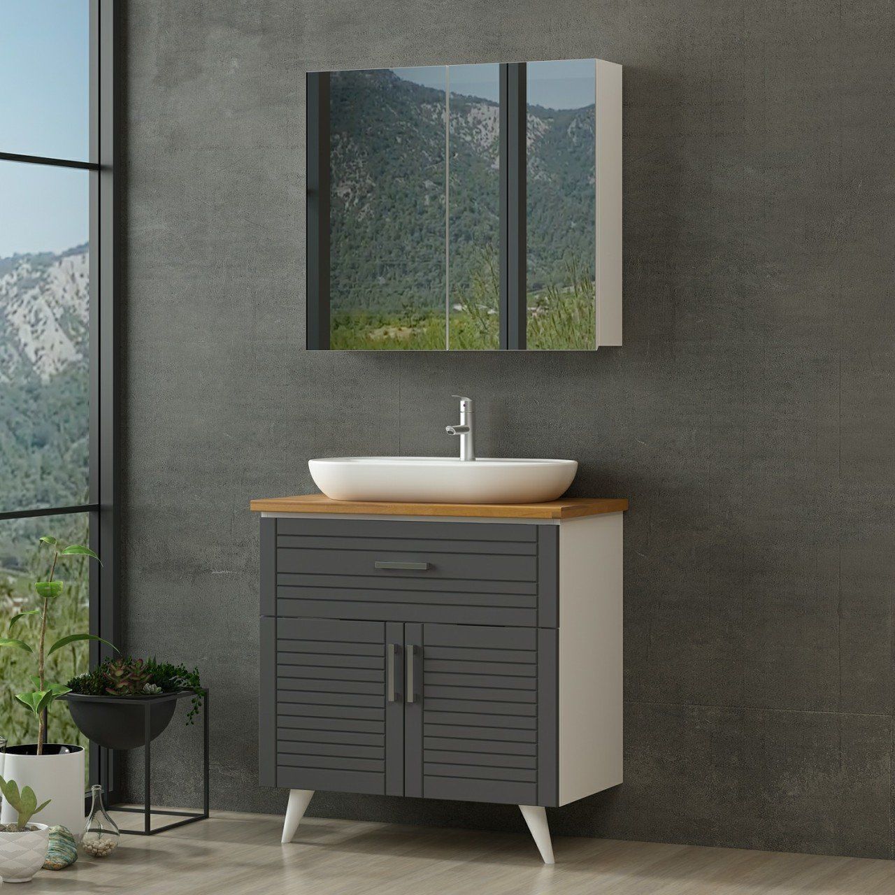 Minar Banyo Dolabı 85Cm Ay2K1Ç+2K2A+Tzg Beyaz