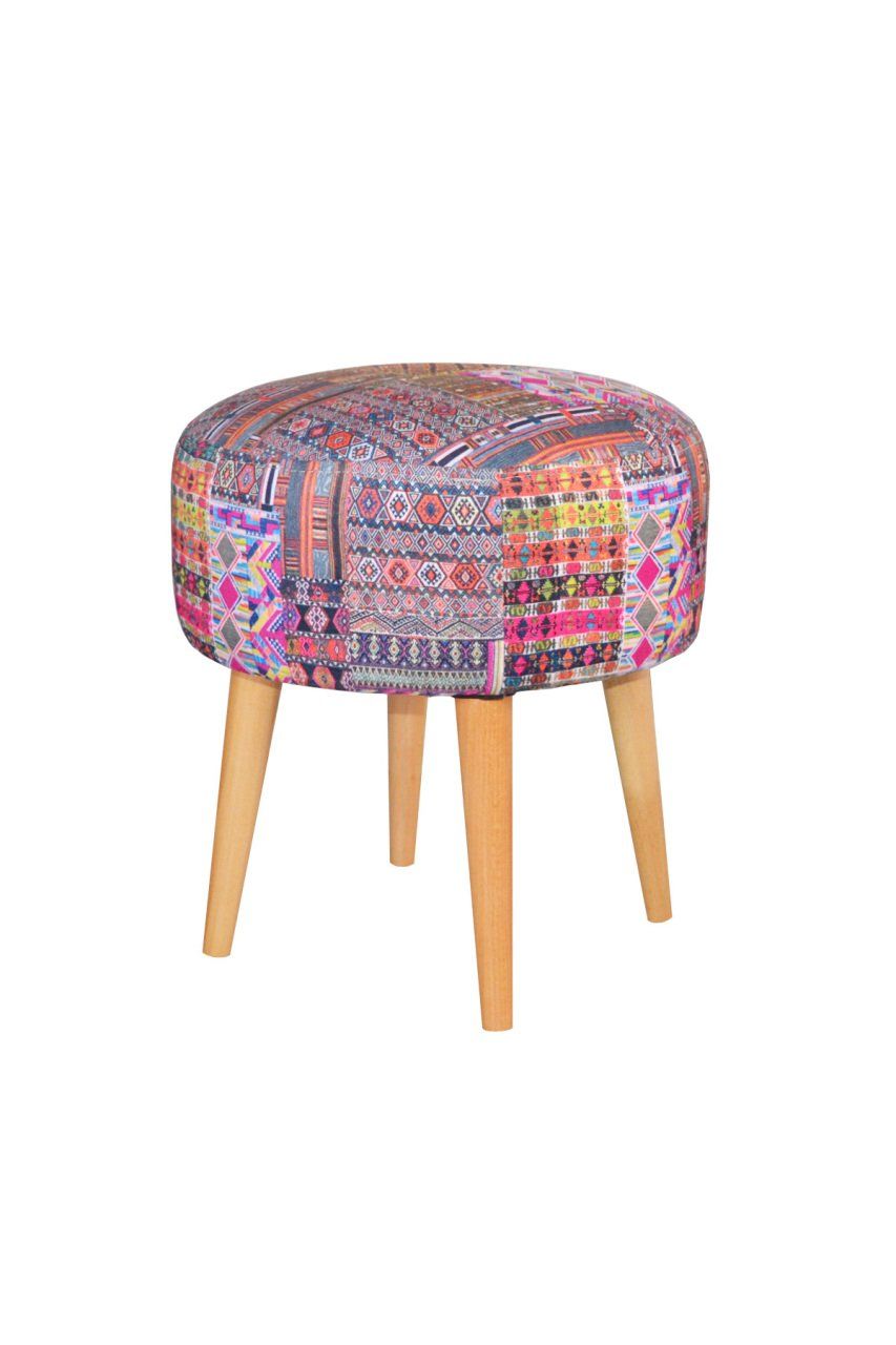 Ecki Yuvarlak Silindir Puf Kilim Desenli