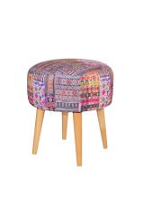Ecki Yuvarlak Silindir Puf Kilim Desenli