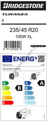 Bridgestone 235/45R20 100W Xl Tl Turanza 6 B-A-70 Enlıten Bridgestone Lastiği (Üretim Yılı: 2024)