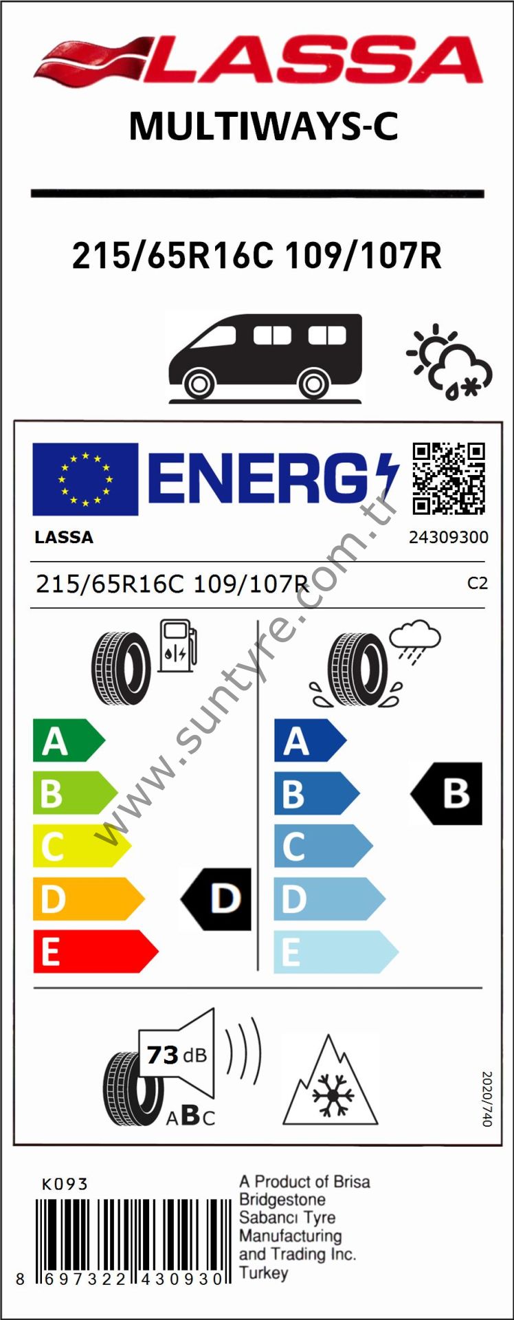 Lassa 215/65R16 C 109/107R Multıways-C M+S D-B-73 4 Mevsim Hafif Ticari Lastiği (Üretim Yılı: 2025)
