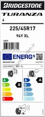 Bridgestone 225/45R17 94Y Xl Turanza 6 B-A-70 Yaz Oto Lastiği (Üretim Yılı: 2025)