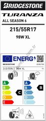 Bridgestone 215/55R17 98W Xl Turanza All Season 6 C-B-70 4 Mevsim Oto Lastiği (Üretim Yılı: 2025)