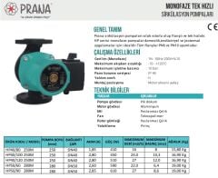 Prana HP 50/90 - 280 M Tek Hızlı Sirkülasyon Pompası DN50 220 V