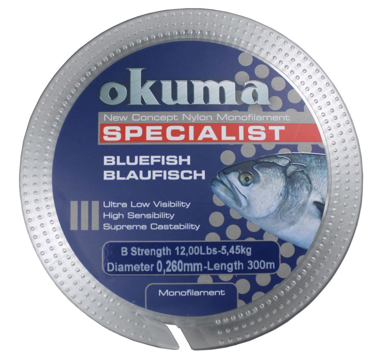 Okuma Bluefish 300 mt 27,00 lb 12,27 kg 0,37 mm Clear Misina