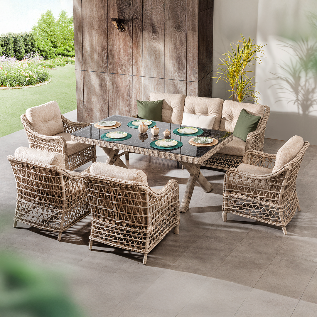 Ecolux DORA ROLEX 3-1-1-1-1 Bahçe Balkon Rattan Oturma Grubu