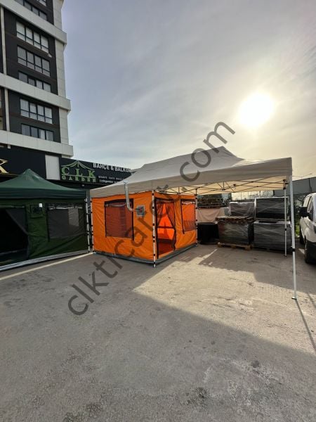CLK 3x6 Verendalı 40 mm Profil Portatif Katlanır Gazebo Kamp Çadır Turuncu