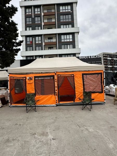 CLK 3x6 2 Odalı 30 mm Profil Katlanır Portatif  Gazebo Kamp Çadır Turuncu