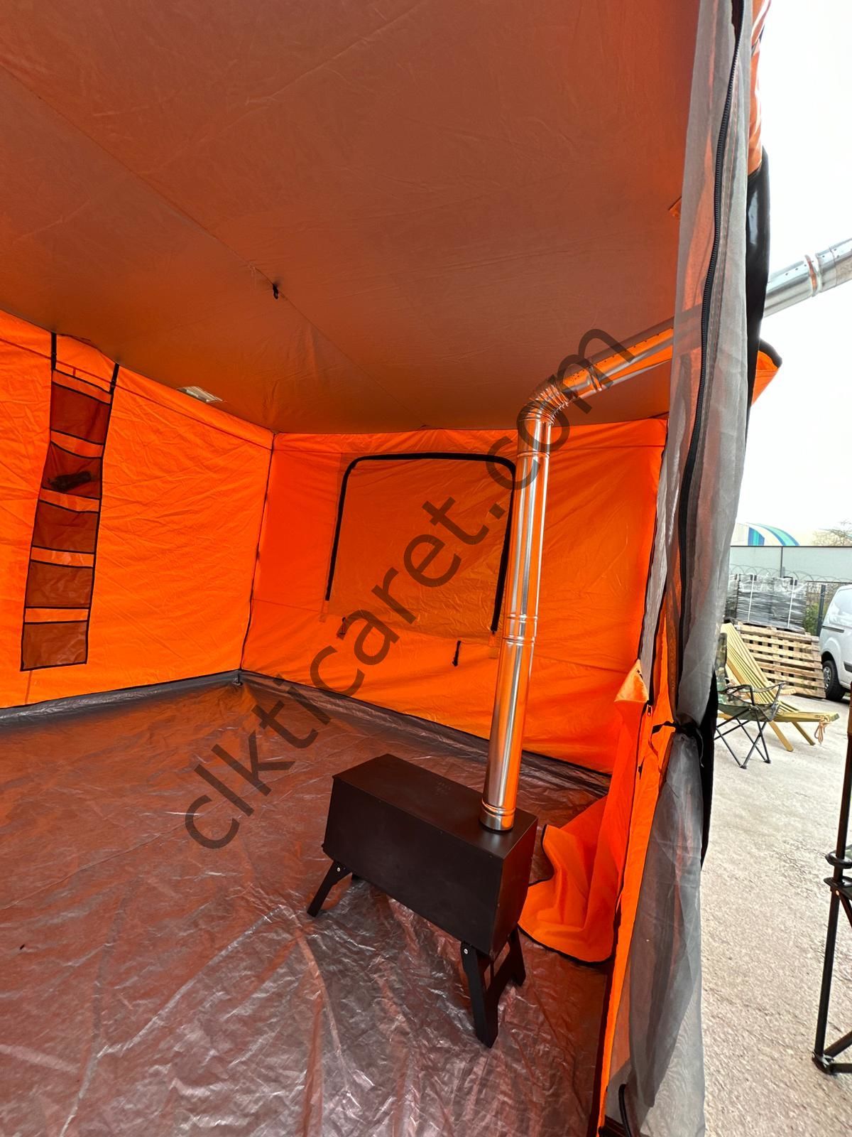 CLK 3x6 2 Odalı 30 mm Profil Katlanır Portatif  Gazebo Kamp Çadır Turuncu