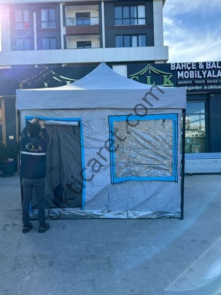 CLK 3x3 40mm Katlanır Gazebo Portatif Kamp Çadır Açık Gri Mavi Detay