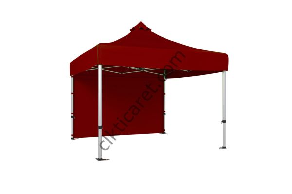 CLK 3x3 Metre Katlanabilir Tente Gazebo Portatif Çadır 30 mm Arkası Kapalı Perdeli Makaslı Çadır Bordo