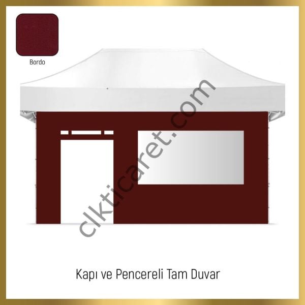CLK 3x6 Katlanabilir Tente Gazebo Portatif Çadır 30 mm 2 Yan Pencereli 1 Yan Aksesuarsız 1 Yan Kapı ve Pencereli