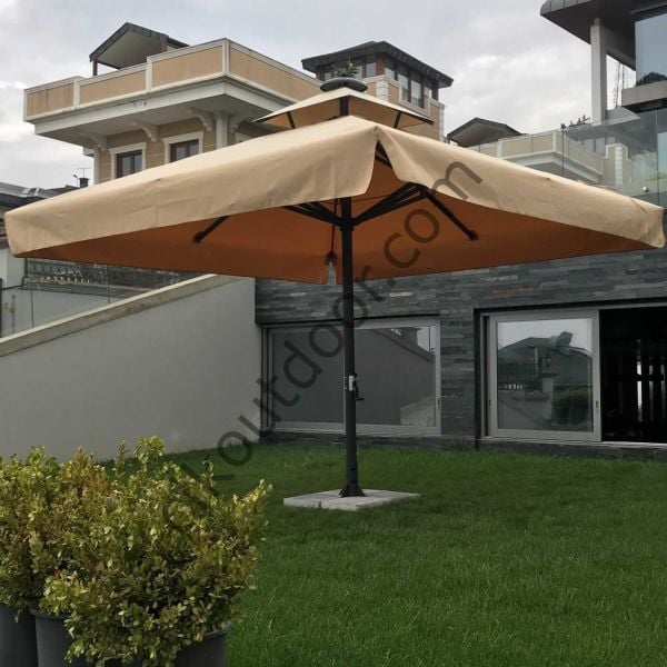 CLK 3,5x3,5 Metre Saçaklı Eko Model Krank Sistem Teleskopik Şemsiye Q80 Profil Akrilik (İthal) - Flanş - Siyah