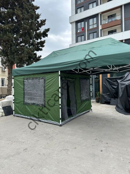 CLK 3x6 Verendalı 40 mm Profil Portatif Katlanır Gazebo Kamp Çadır Yeşil Haki Askeri Yeşil