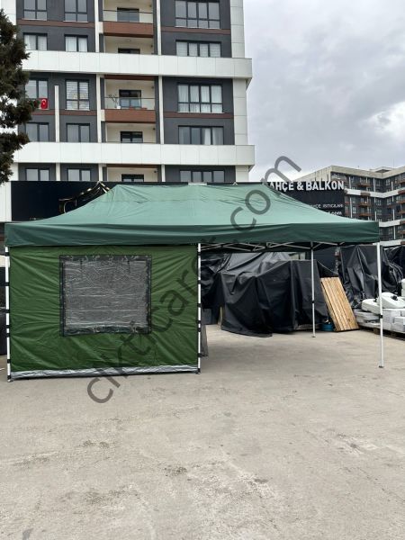CLK 3x6 Verendalı 40 mm Profil Portatif Katlanır Gazebo Kamp Çadır Yeşil Haki Askeri Yeşil