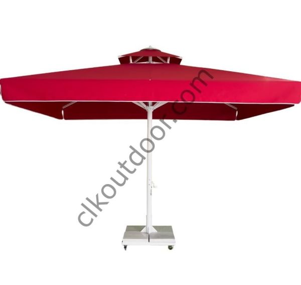 CLK 3,5x3,5 Metre Saçaklı Eko Model Krank Sistem Teleskopik Şemsiye Q80 Profil Akrilik (İthal) - Metal Hareketli Ayak 4 Mermerli (80x80cm 160 kg) - Açık Yeşil