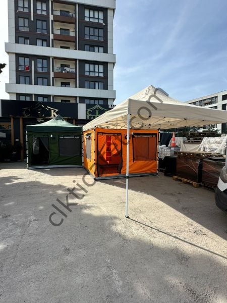 CLK 3x6 Verendalı 40 mm Profil Portatif Katlanır Gazebo Kamp Çadır Turuncu Siyah