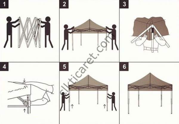 CLK 2,5x2,5 52mm Kalın Alüminyum Katlanabilir Tente Gazebo Çadır 1 Tam Duvar 3 Yarım Duvar