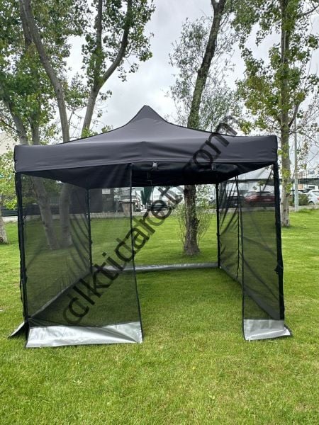CLK 3x3 40 mm 115cm Kısa İskelet Dekoratif Gazebo Çadır Bungalow Garden Model Sineklikli Perde Katlanır Portatif Bahçe Çadır Tente Çardak