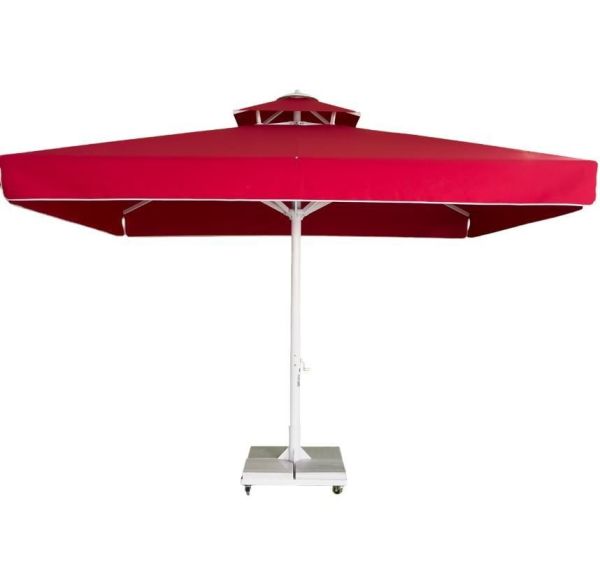 CLK 4x4 Metre Saçaklı Eko Model Krank Sistem Teleskopik Şemsiye Q80 Profil Polyester (Yerli) - Metal Hareketli Ayak 4 Mermerli (80x80cm 160 kg) - Saks Mavi