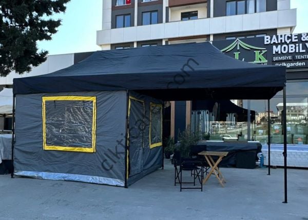 CLK 3x6 Verendalı 40 mm Profil Portatif Katlanır Gazebo Kamp Çadır Antrasit Gri Turuncu
