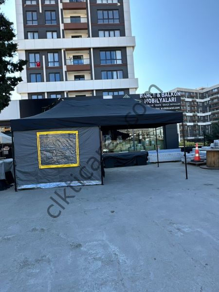 CLK 3x6 Verendalı 40 mm Profil Portatif Katlanır Gazebo Kamp Çadır Antrasit Gri Turuncu