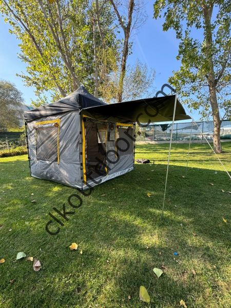 CLK 3x3 mt 40 mm İskelet Yeni Nesil 2 Kapı 4 Pencere TENTELİ Gazebo Portatif Kamp Çadırı Gri Siyah