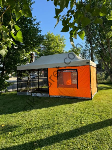 CLK 3x6 Metre 40 mm Verendalı Gazebo Portatif Kamp Çadırı Sineklikli Model Sarı