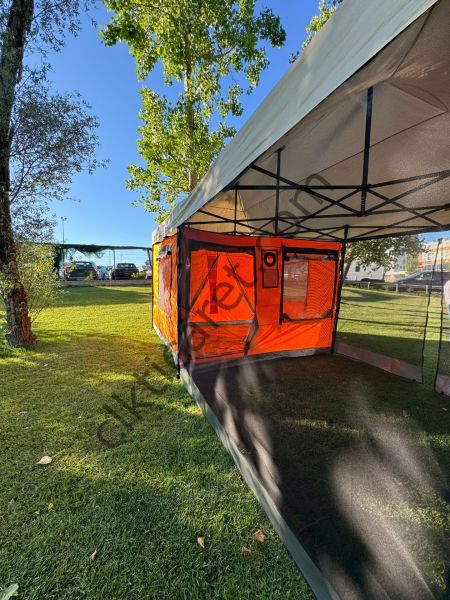 CLK 3x6 Metre 40 mm Verendalı Gazebo Portatif Kamp Çadırı Sineklikli Model Haki Askeri Yeşil