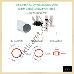 CLK 3x4,5 52mm Kalın Alüminyum Katlanabilir Tente Gazebo Çadır 3 Kenar Kapalı 2 Yarım Duvar